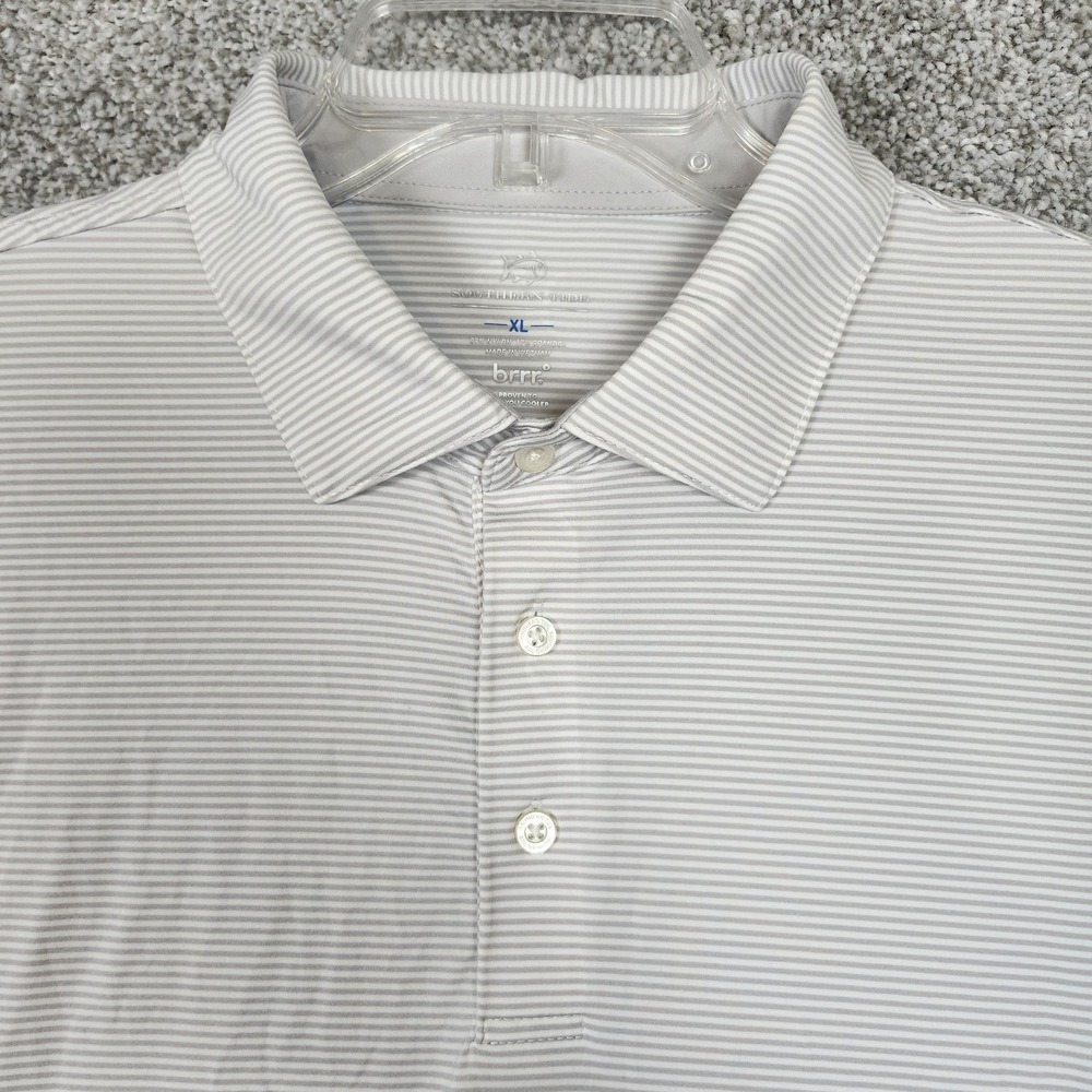 Southern Tide Polo Shirt Mens XL White Striped Brrr Cooling Golf Performance